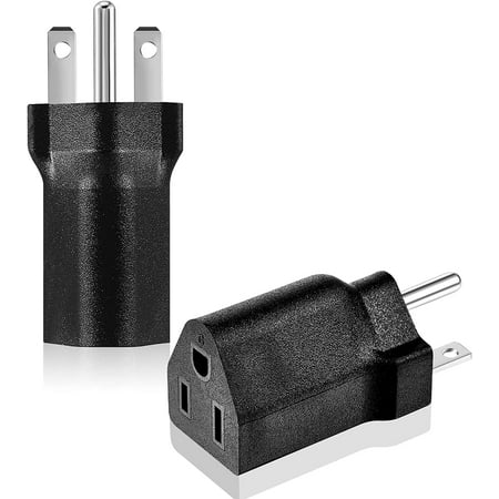 2-piece set 6-15 to 5-15 American plug adapter 3-prong electric conversion plug 15 amp to 10 amp power adapter, 120 to 240, black