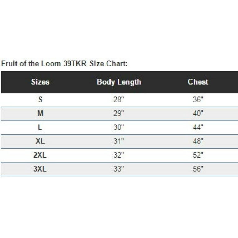 Fruit of the Loom - Size Chart 