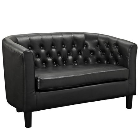 - Hawthorne Collections Faux Leather Tufted Loveseat in Black