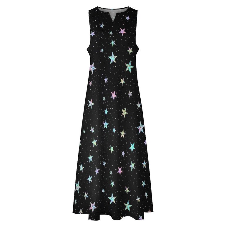 Holographic Iridescent Star Confetti Glitter Pattern (Black) Long Dress  prom dress Dresses dresses for woman 2025 Dress - Walmart.com