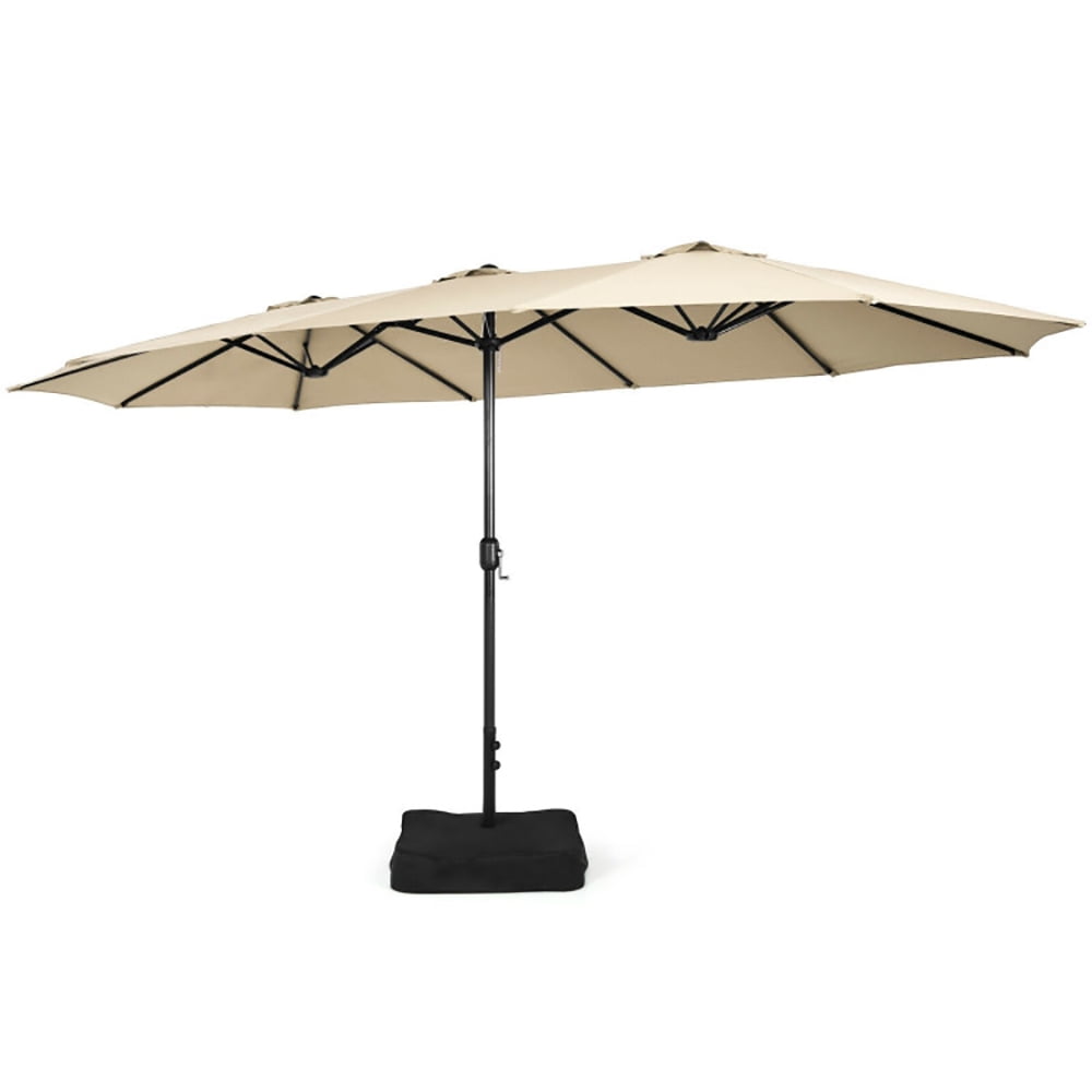 Aimee Lii 15 Feet Double-Sided Twin Patio Umbrella with Crank and Base, Sunbrella Patio Umbrellas, Beige