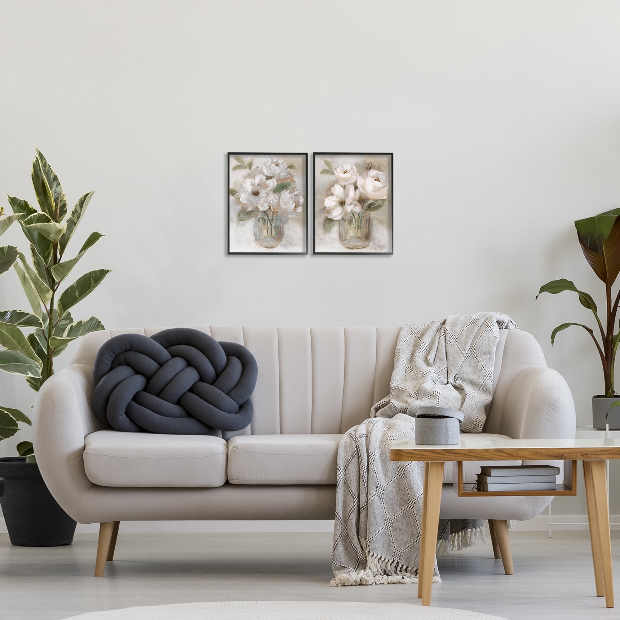 Stupell Industries Brushed White & Beige Roses 2 Piece Black Framed Giclee Art Set, design by Nan