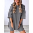 thumbnail image 4 of Women's two-piece casual suit summer casual loose shirt cycling shorts match airport travel wear Grey XXXL, 4 of 5