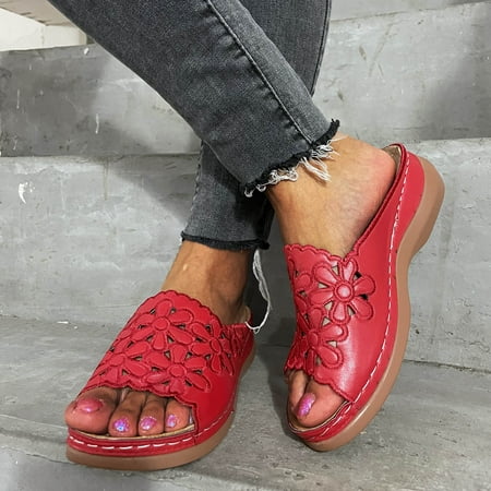 

Bgmi Summer Rhinestone Women S Carved Fish Mouth Thick Bottom Wedge Slippers