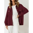 thumbnail image 4 of Women'S Fall Casual Long Sleeve Button Down Loose Light-Weight Shacket Shirt Jacket Coat with Pockets Wine Red M, 4 of 7
