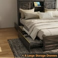 thumbnail image 6 of Vabches Farmhouse Queen Size Bed Frame with 4 Drawers and Bookcase Headboard,Sliding Barn Door Platform Bed with LED Light & Power Outlets, Dark Rustic Oak, 6 of 7