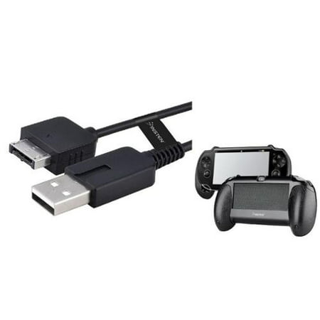 Insten Black Hand Grip Holder + USB Cable For Sony Playstation PS Vita (Best Accessories For Ps Vita Slim)