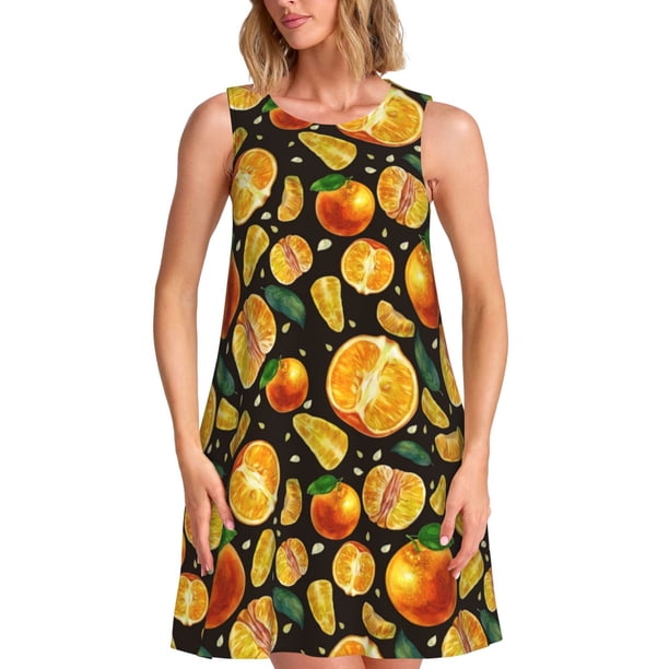 Easygdp Tangerine para Vestido Transpirable de Mujer, Vestido Suelto de Manga Corta con Pliegues y Bolsillos para el Verano