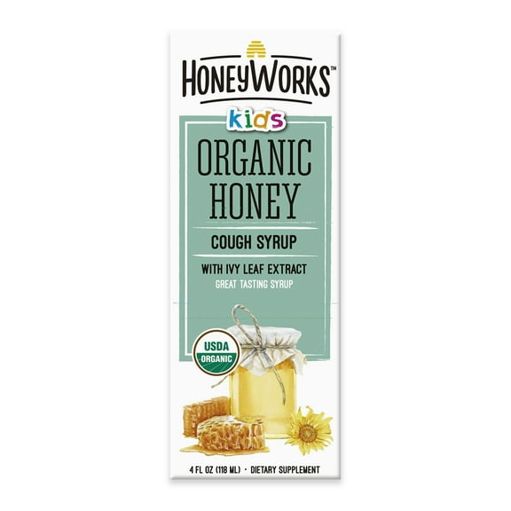 Honey Works Organic Kids Cough Syrup Relief Supplement with Ivy Leaf Extract, 4 oz.