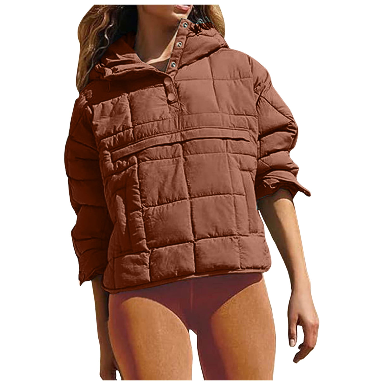 GEWSEY Quilted Puffer Jacket Womens with Hood Packable Pullover Jacket Lightweight Oversized Winter Warm Padded Coats (Brown, XXL)
