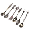 thumbnail image 1 of 6pcs Vintage European Tableware Coffee Spoon Set Royal Spoon Fork Set Dessert Forks for Sweet Snacks (Bronze), 1 of 7