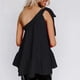 thumbnail image 4 of Camiseta sin mangas para mujer, con un solo hombro, dobladillo con volantes, tipo suelto, Top informal de verano, negro L, 4 of 7