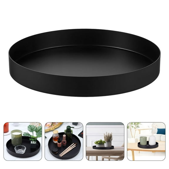Soimiss Black Metal Round Storage Tray Stainless Steel for Home and Decor