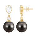 thumbnail image 3 of Rosec Jewels Tahitian Pearl Drop Earrings with Moissanite for Women - 5X7 mm - AAA Grade, 18K Yellow Gold, 3 of 7