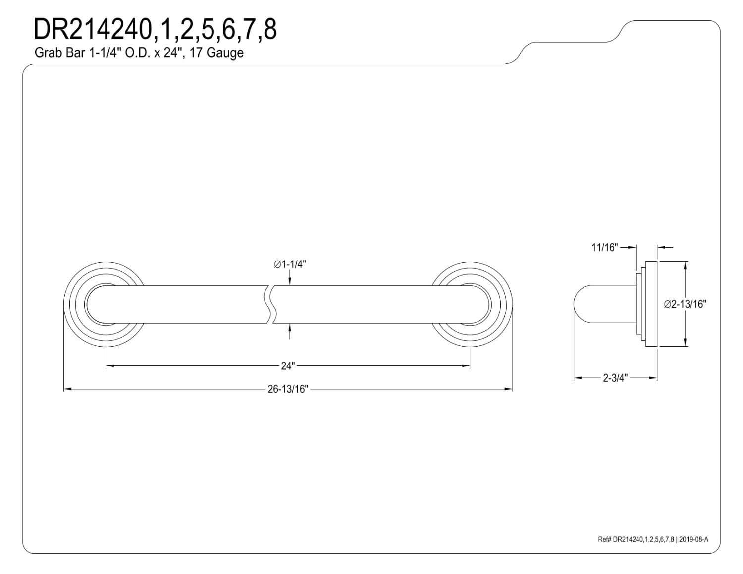 Kingston Brass DR214246 Milano 24-Inch X 1-1/4-Inch OD Grab Bar, Polished Nickel