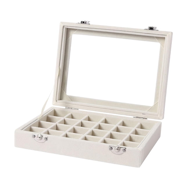 Caja de joyería de terciopelo, bandeja organizadora para anillos y pendientes, bandeja organizadora para guardar joyas. 24 cuadrículas
