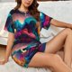 thumbnail image 4 of Fotbe Colorful Surreal Landscape Conjunto de Pijama Estampado para Mujer, 2 Piezas, Ropa de Dormir con Camiseta de Manga Corta y Shorts Suaves-4X-Large, 4 of 6