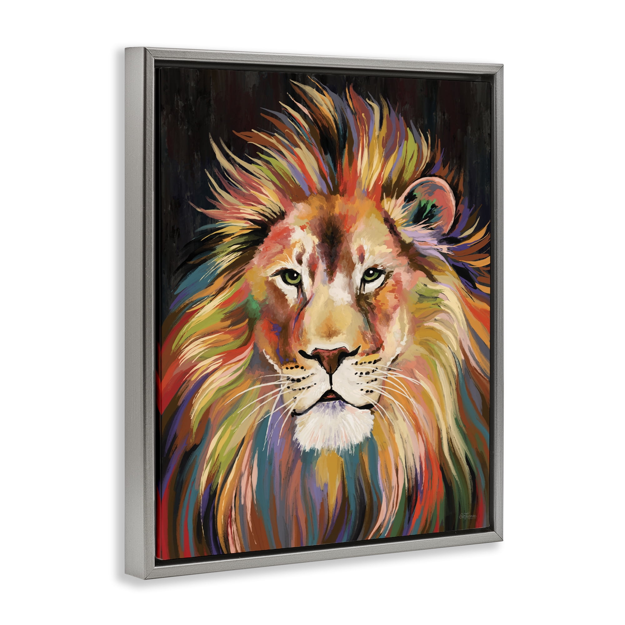 Stupell Industries Vibrant Majestic Rainbow Lion Gray Framed Floater Canvas Wall Art, design by Cat Thurman Designs