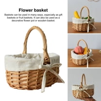 Joernso Flower Basket with Handle And Fabric Lining Hand-Woven Great Load Bearing Large Capacity Picnic Camping Basket Easter Gift Wicker Basket Grocery Vegetable Fruit Storage Container