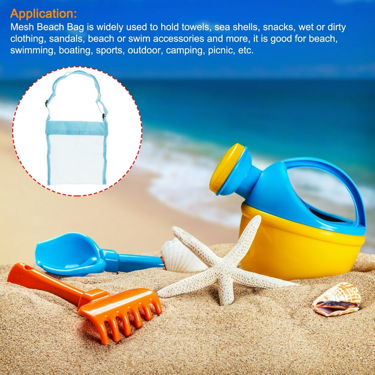 Uxcell Small Mesh Beach Bag Sea Shell Tote Bags with Carrying Straps Sky Blue