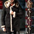 thumbnail image 4 of CHEEREAM Winter Coats for Men Shearling Leather Coat Faux Suede Sherpa Lined Heavyweight Flight Bomber Sheepskin Coats with Hooded Coffee L, 4 of 4