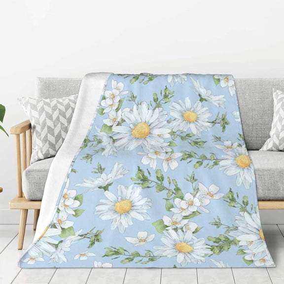 Daisies and Watercolor Wildflowers Fleece Throw Blanket Ultra Soft Cozy Decorative Flannel Blanket for Home Bed Couch Chair Travel 40x30in