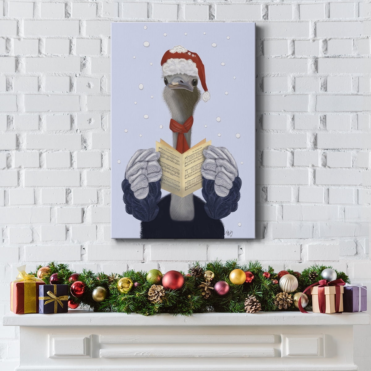 Ostrich, Carol Singing- Gallery Wrapped Canvas
