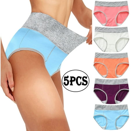 5PC Nexjvus Plus Size Underwear Women Pack Womens Underwear 100% Cotton High Waisted Panties