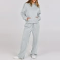 thumbnail image 3 of ibuvkizy Two Piece Sets for Women!Women Solid Color Fashionable and Casual Comfortable Long Sleeved Hoodie with Hat+wide Leg Straight Leg Pants Long Sleeved Hooded Set Gray,XL, 3 of 8