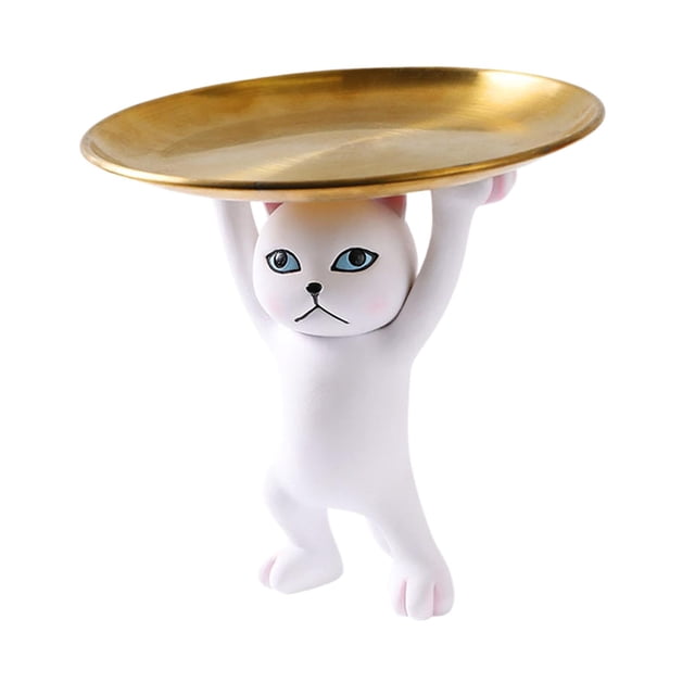 Estatua de gato con mcador de posición de tículo, estatuil de gato de poliresina Estatua Decoración de jdín de casa Adornos Baoblaze Estatua de gato