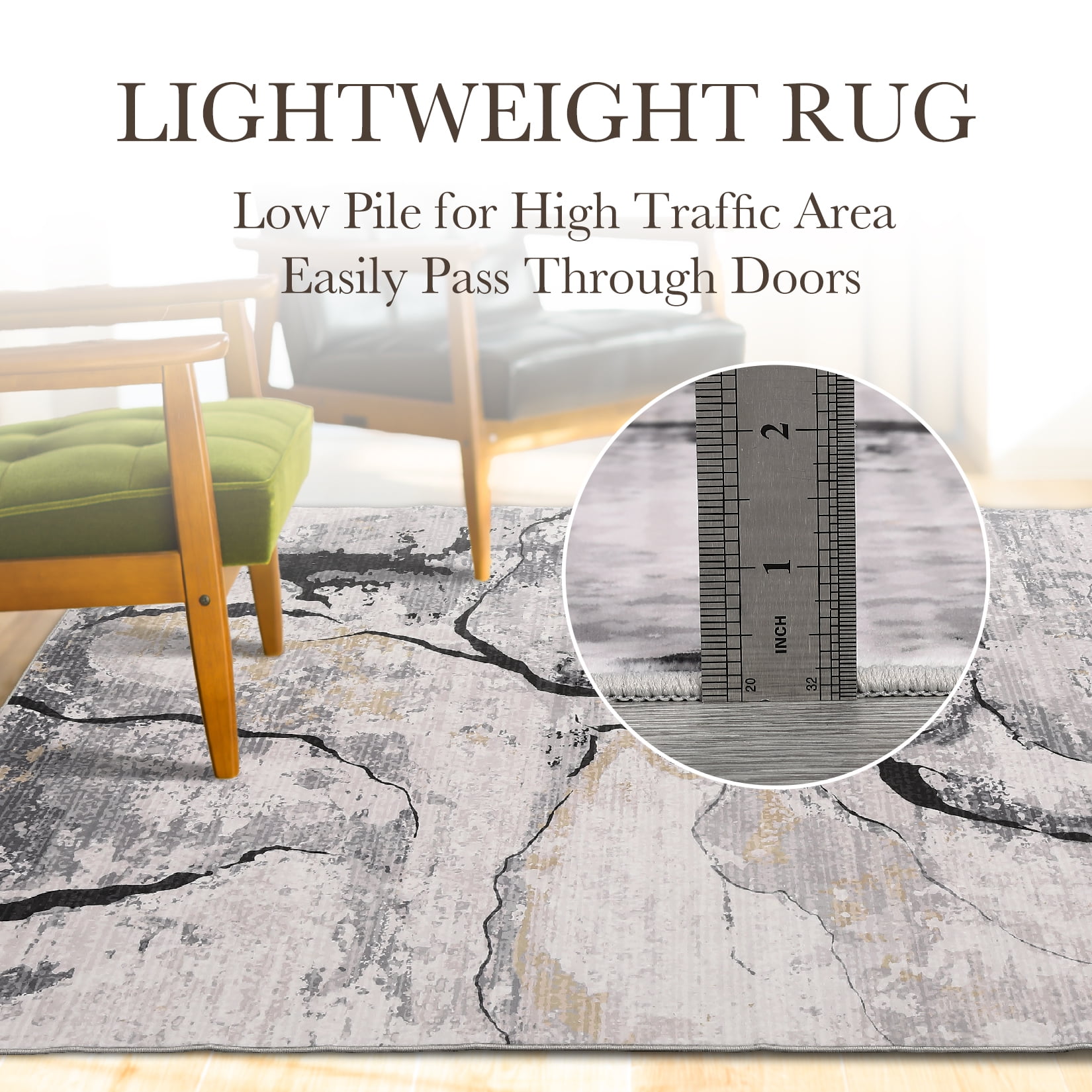 Hasoo Area Rug 8' x 10' Washable Rugs for Living Room Abstract Marble Carpet Boho Luxury Rug, Gray