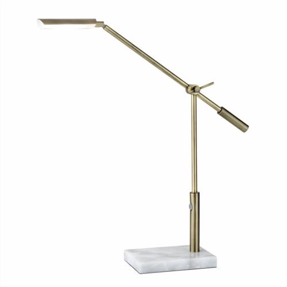 Adesso® Vera LED Desk Lamp, 26"H, Antique Brass Shade/White Marble Base