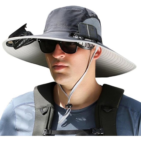 GASYLL Solar Fan Hat,Outdoor Wide Brim Sun Hat with 2 Solar Fan Sun Bucket Hat for Men Women UPF 50 Bucket Fishing & Beach Hat