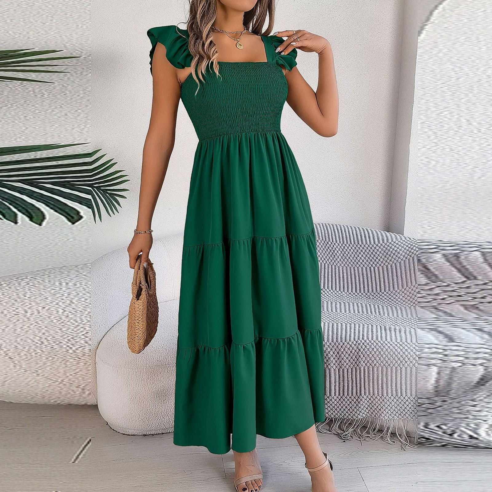 ワンピース MSGM Women Long Skirts 3441MDA6123712036 Green OJSFQUFP Ladies Dresses for Wedding Guest Green Summer Solid