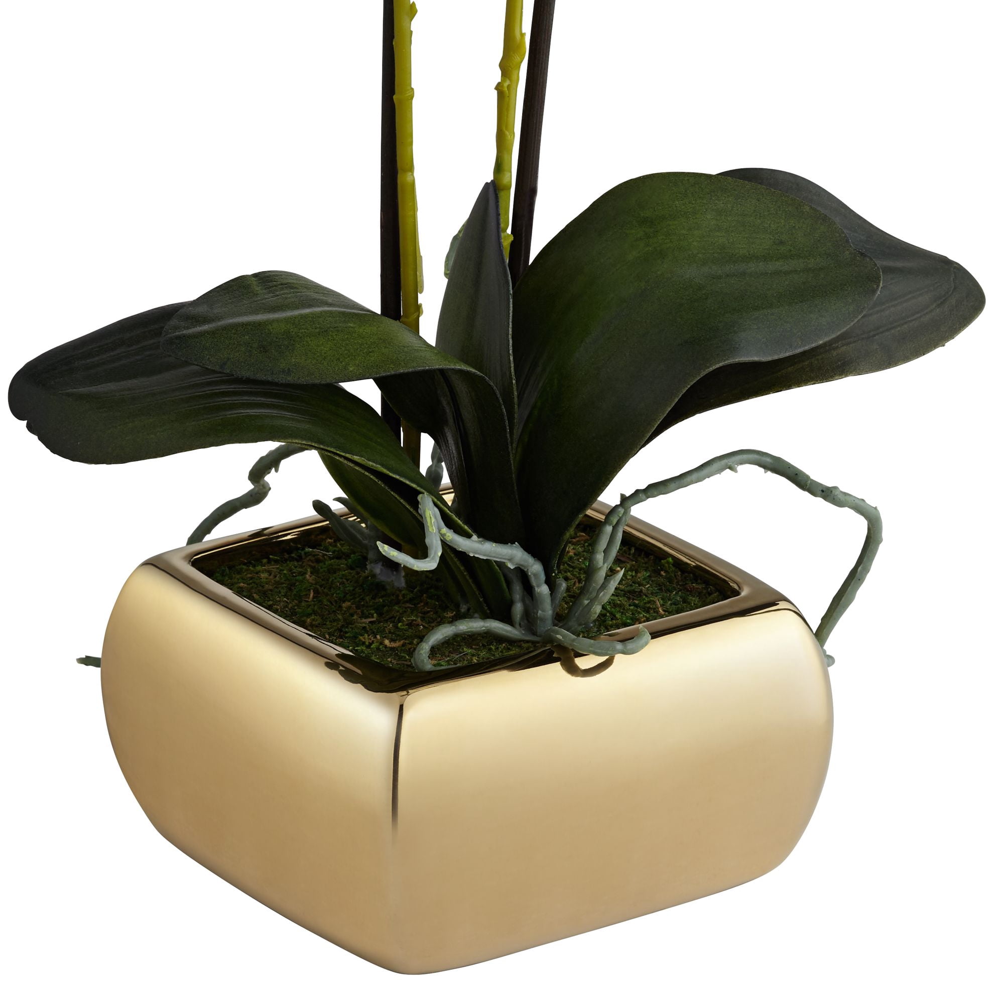 Dahlia Studios Potted Faux Artificial Flowers Realistic White Orchid Greenery in Gold Ceramic Pot for Home Decoration 22" High