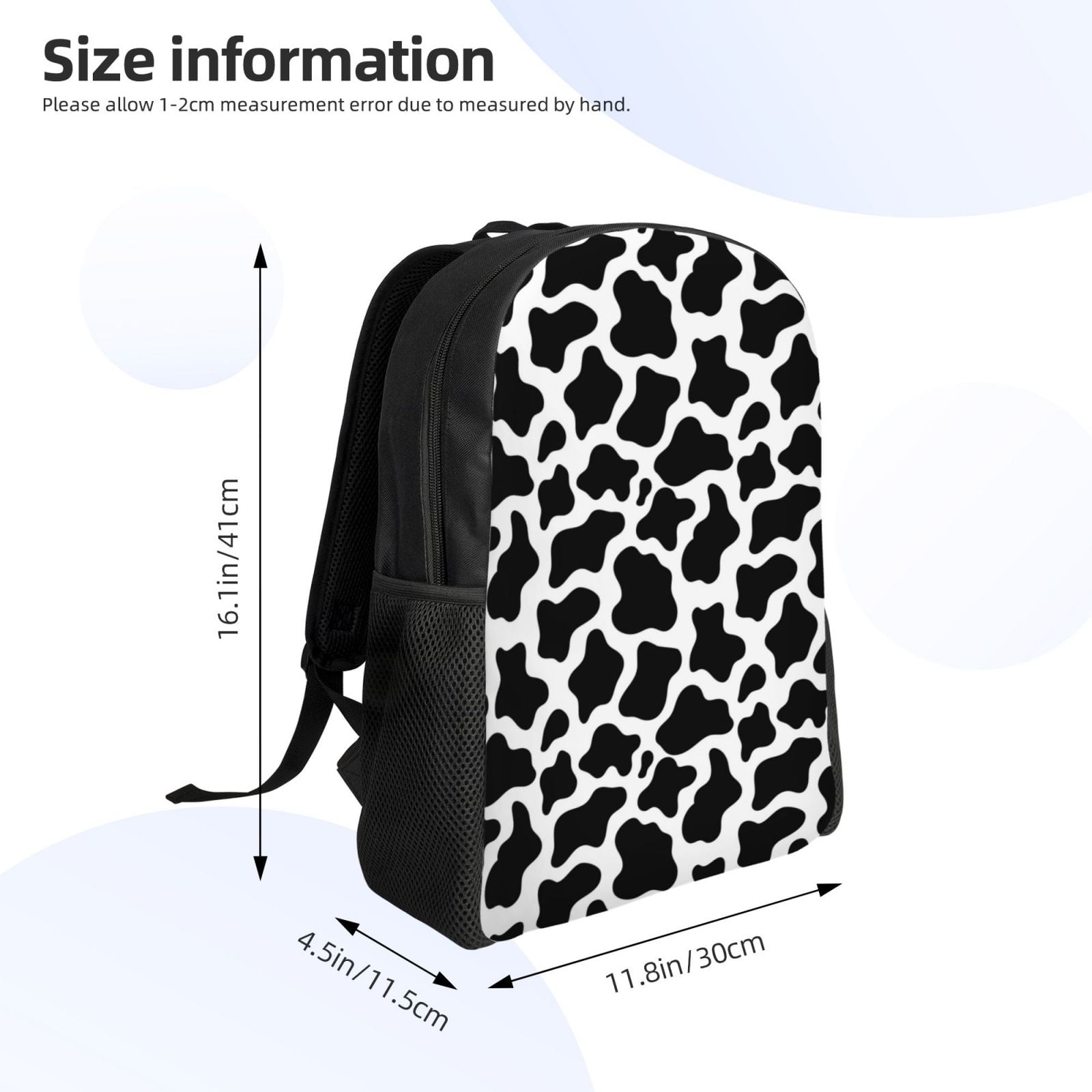 Ratiio Cow Print Black White Print Backpack with Padded 15-inch Laptop Sleeve- Spacious and Durable Daypack for Work and Travel