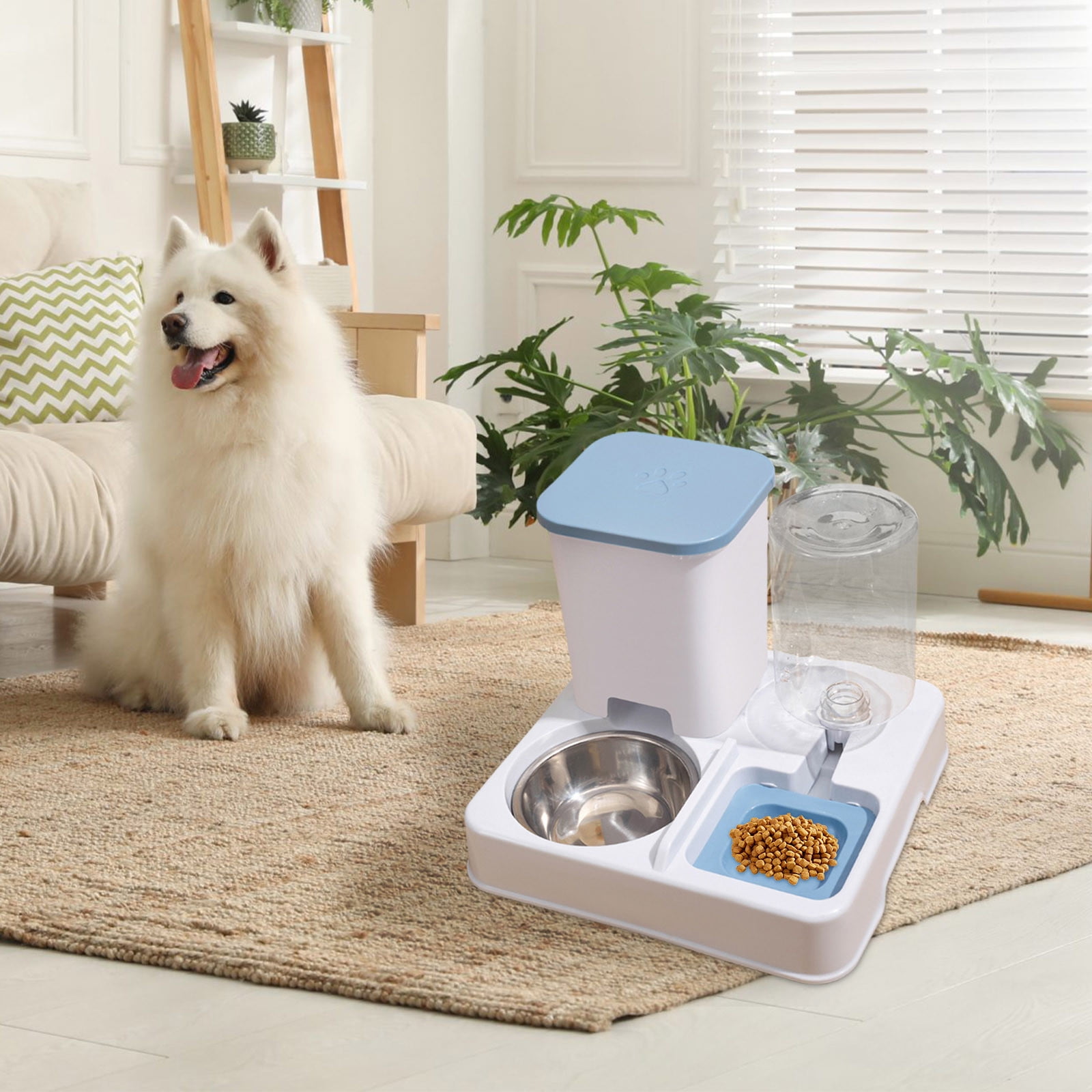 Rkxzt Feeder,Automatic Dog Food and Water Dispenser Large Capacity Dry Wet Separation Pet Feeder with Transparent Window,Feeder|Plastic,Yellow
