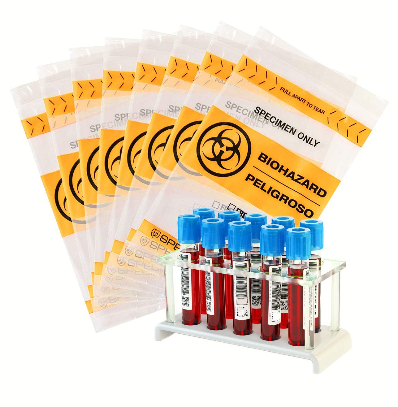 Pack of 1000 STAT Specimen Bags 3 Wall, Red and Black 6 x 9. Zip