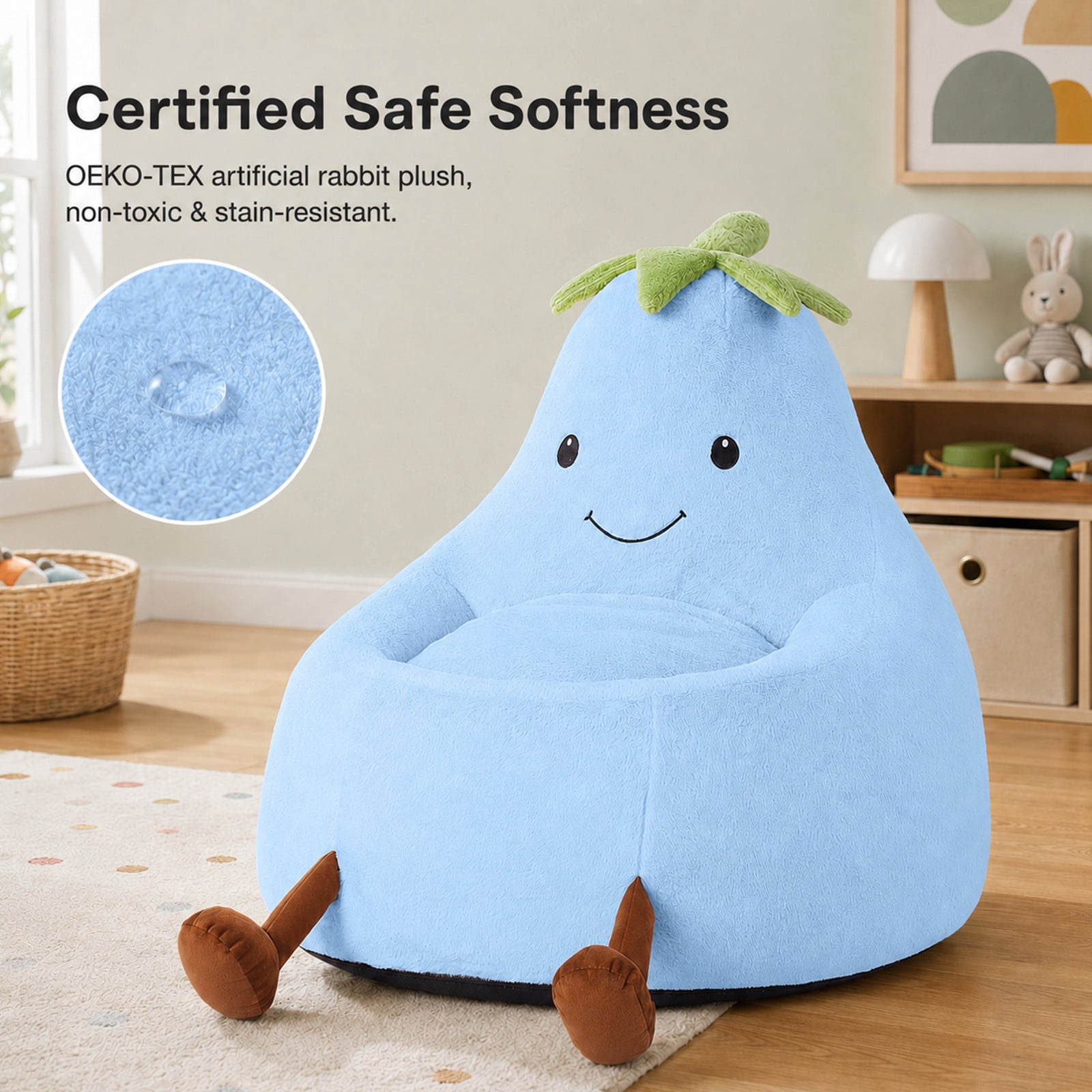 Alvantor Kids Bean Bag Chair, Stuffed Toddler Couch with Artificial Rabbit Fur Cover for Teens & Kids, Comfy Lazy Sofa Chair for Reader, Living Room, Bedroom