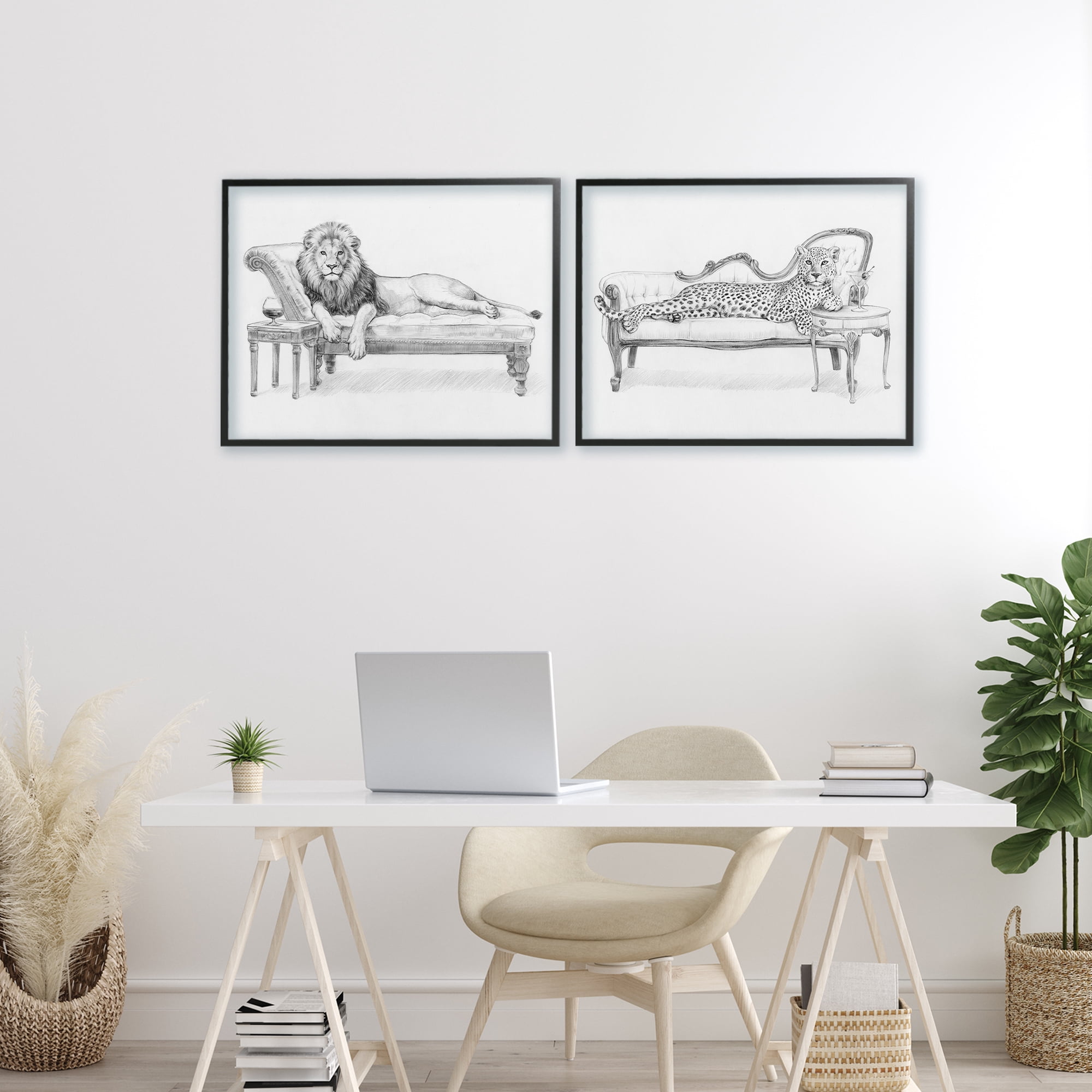 Stupell Industries Lounging Beasts Wildlife 2 Piece Black Framed Giclee Art Set, design by Victoria Barnes