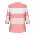 thumbnail image 4 of Womens Tops Stripe Printed 3/4 Sleeved Casual T-shirt Round Neck Top #Pink L,Tops for Women, 4 of 6