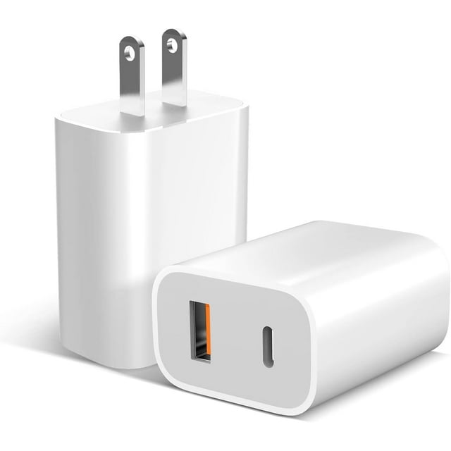 WTECH 20W Dual Port USB-C USB-A Power Adapter featuring a compact white design with two visible ports: a USB-C and a USB-A. Designed for fast charging of iPhone, iPad, Samsung Galaxy, Pixel, and other devices. Supports Power Delivery 3.0 for optimized charging speeds and universal compatibility. Ideal for home, office, and travel use.