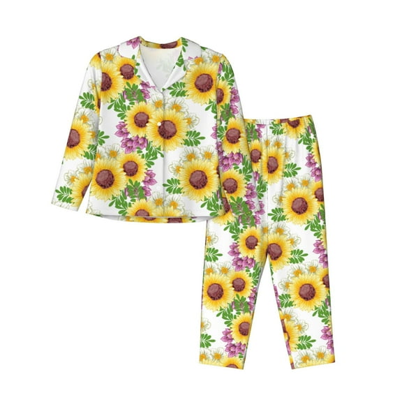Rateoe Sunflowers Pattern Womens Pajamas Set Long Sleeve Sleepwear Button Down Nightwear Soft Cotton Pj Lounge Sets