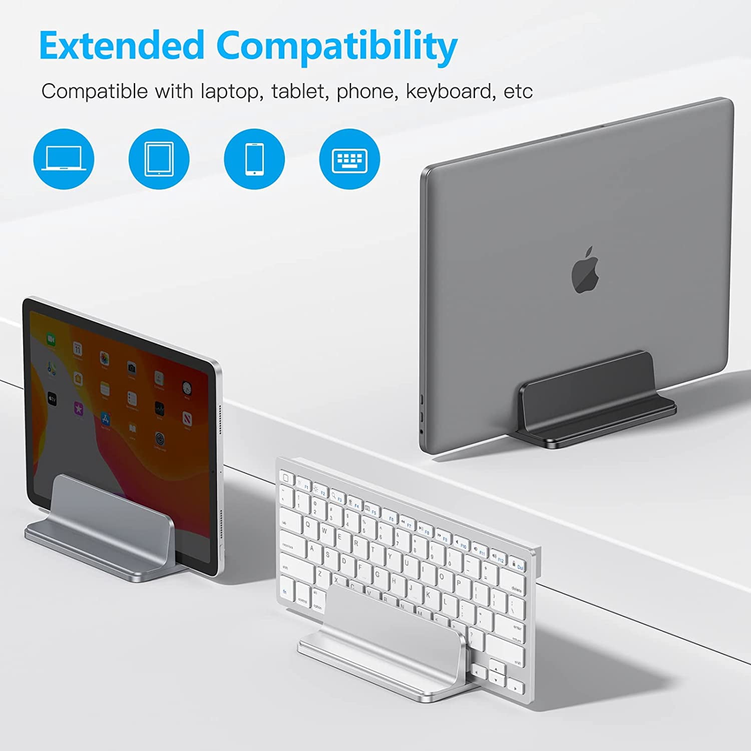 Vertical Laptop Stand Holder, Desktop Aluminum Stand for MacBook with Adjustable Dock Size, Fits All MacBook, Surface, Chromebook and Gaming Laptops (Up to 17.3 inches), Black