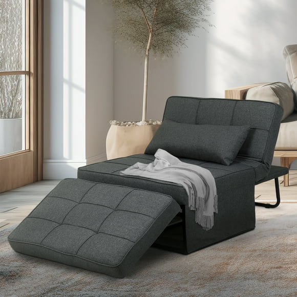 Ainfox Folding Sofa Bed, 4 in 1 Daybeds Ottoman Chair Lounge Couch for Guest Sleeper, Suitable for Modern Living Room, Bedroom, Twin Size(Deep Grey)