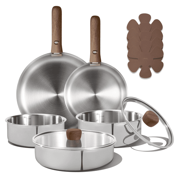 Carote 13-Piece Tri-Ply Stainless Steel Cookware Set with Detachable Handle, Induction Compatible