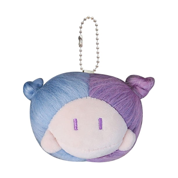 Llavero con cabeza de muñeco de peluche, llavero de peluche, colgante con dije para muñeca, juguete Violeta Azul