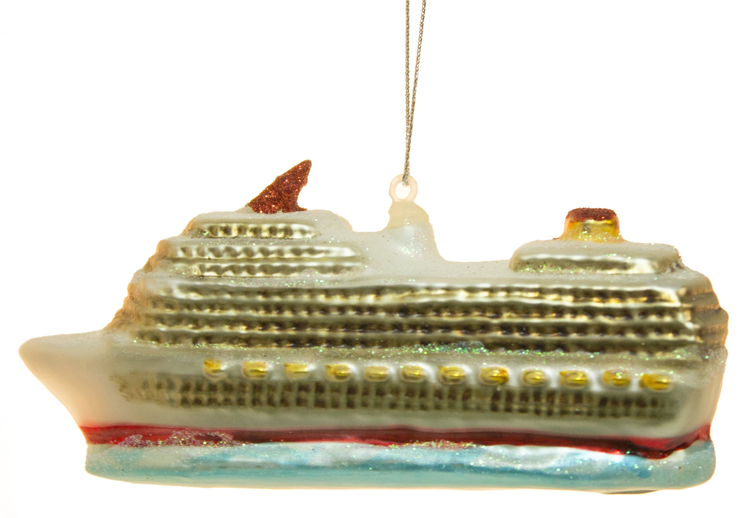 5 Inch Glittery Blown Glass Cruise Ship Christmas Ornament