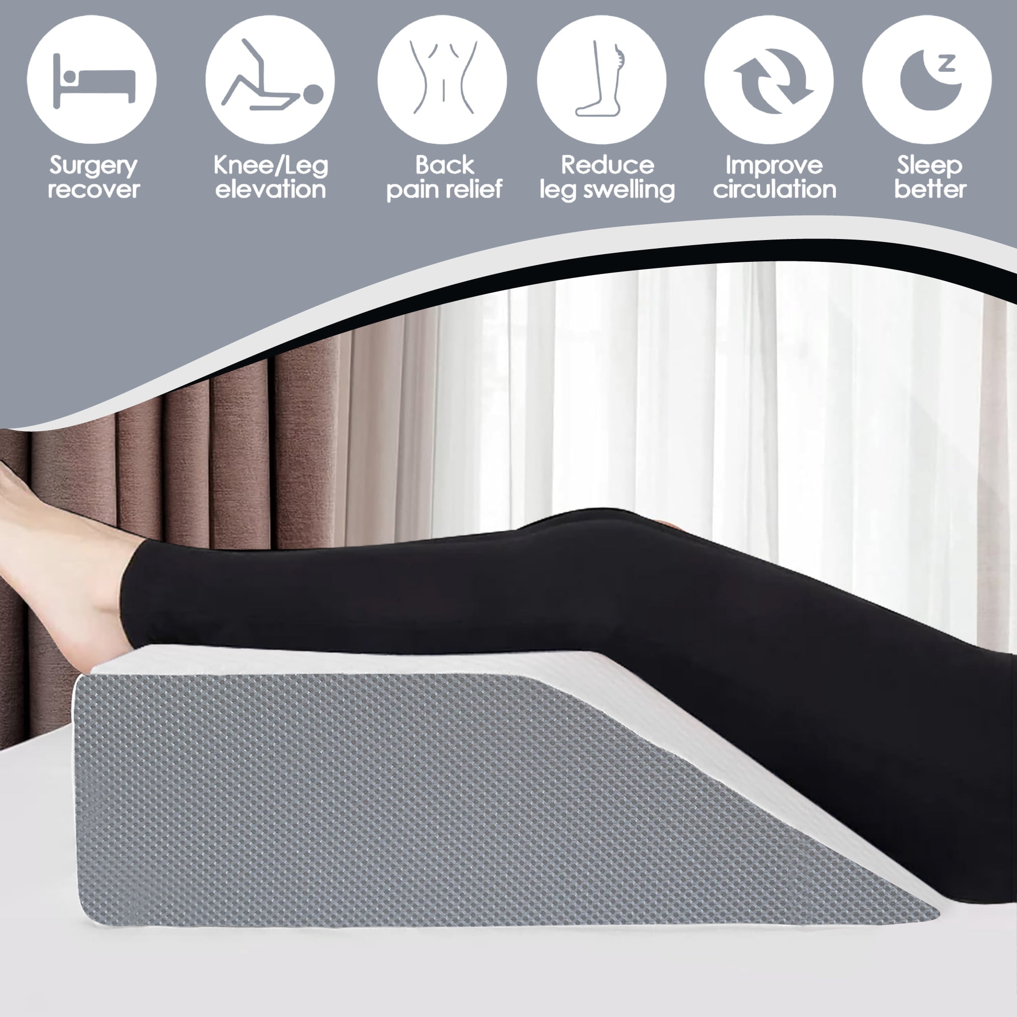 Continental Sleep, 21-Inch Leg Wedge Pillow with High-Density Foam, Stylish Chic Jacquard Cover, Multi-Purpose, White