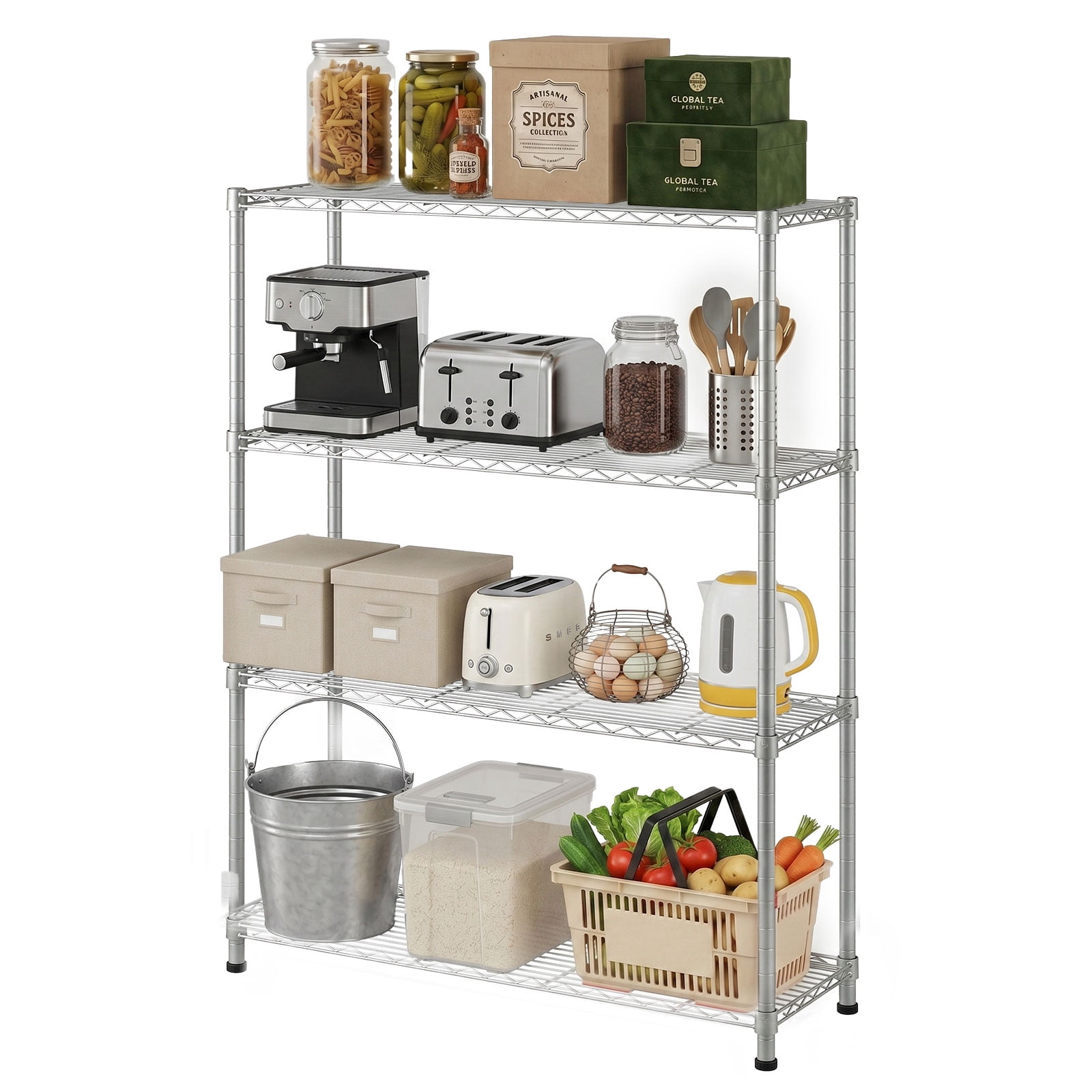 Ktaxon 4-Tier Metal Shelving Unit, Adjustable Shelf Organizer for Garage Kitchen, Storage Rack Capacity for 1100 lbs, 36"W x 14"D x 55"H, Silver Gray